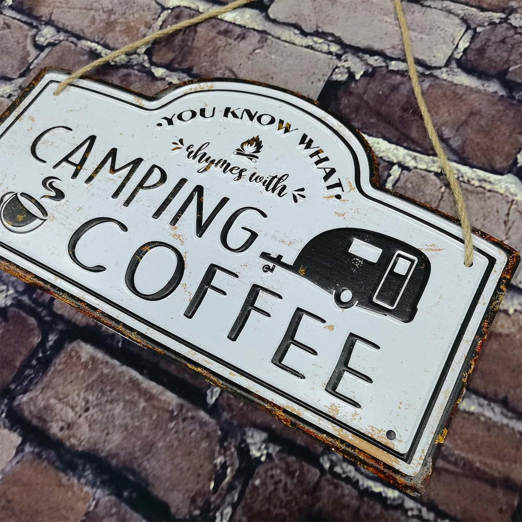 Camping Coffee Metal Sign 14 X 8 Inch Y260