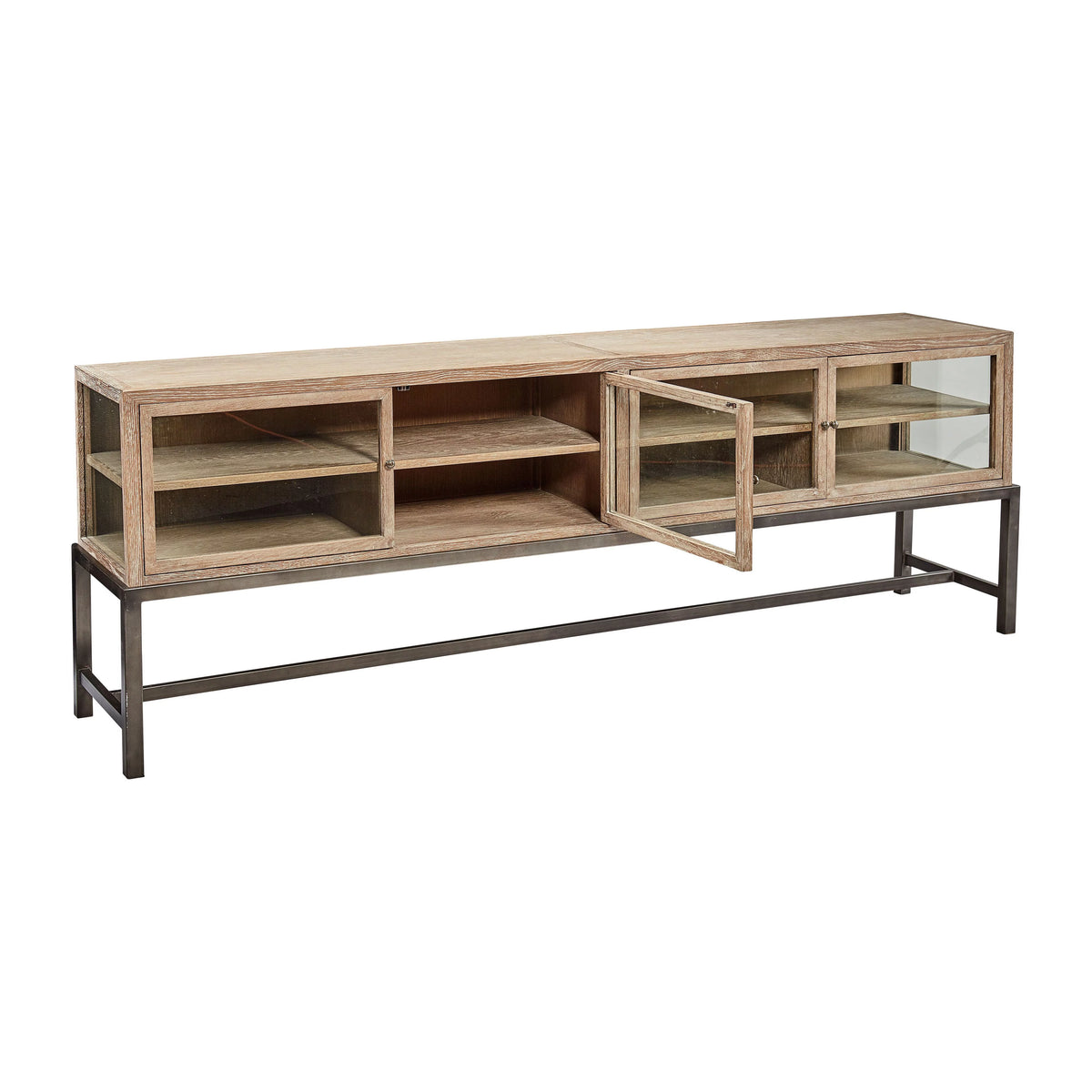 88-inch Glass Oak Display Console with Metal Base H535776
