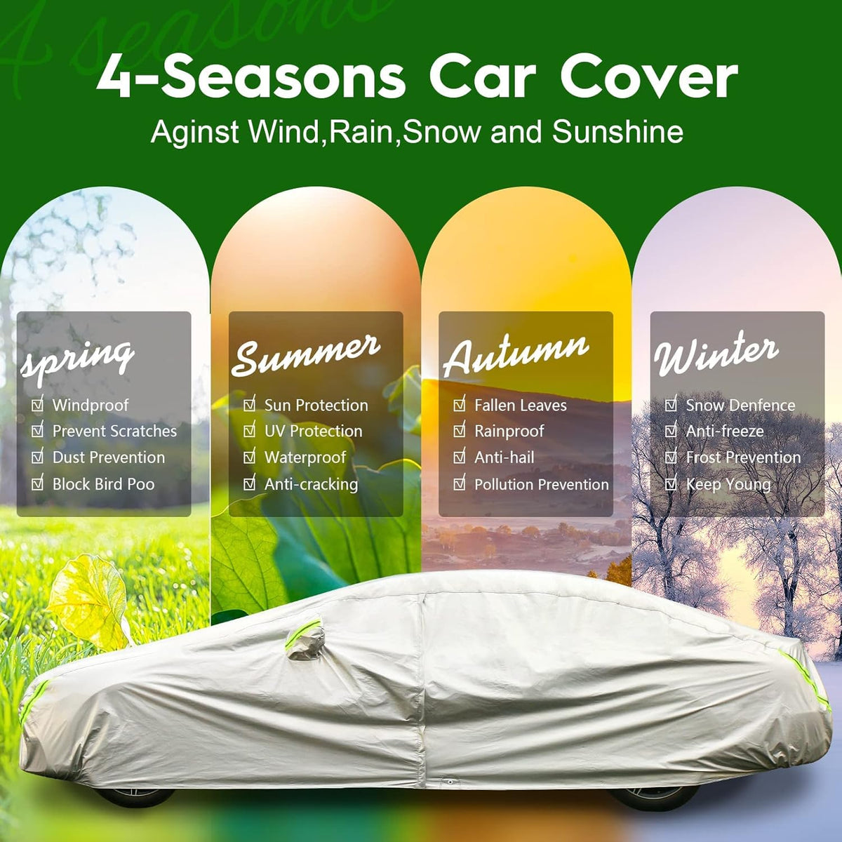 6 Layers Waterproof All Weather Car Cover with Zipper C1936