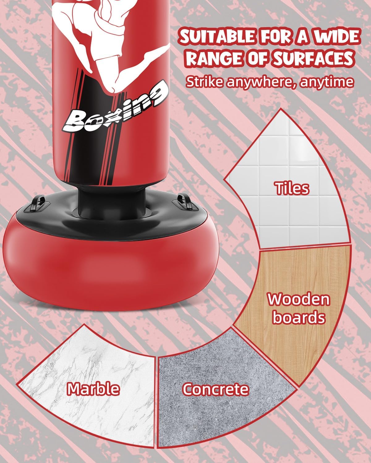66 Inch Inflatable Punching Bag with Boxing Gloves (Red) M5892