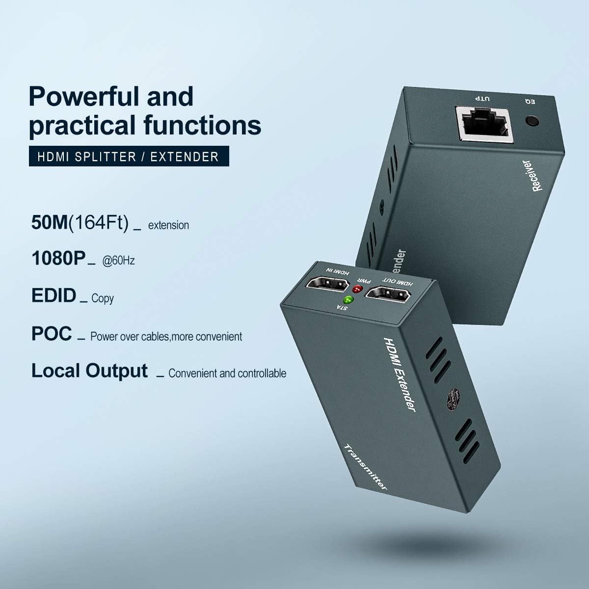 1080P@60Hz HDMI Extender with Local Output, 165ft Over CAT5e/CAT6/CAT7 Cable U182