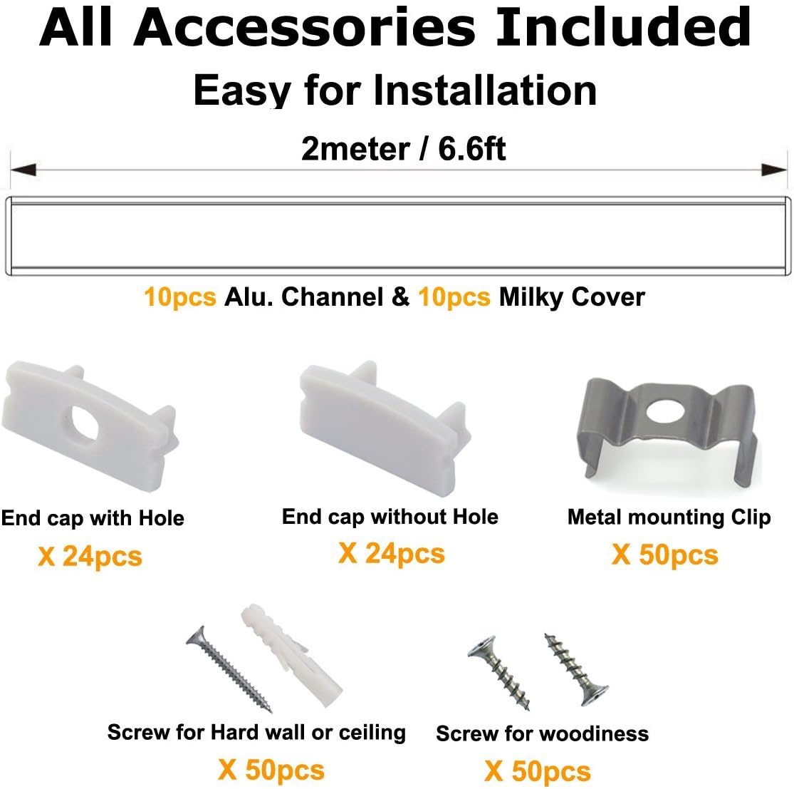 10-Pack 6.6ft U Shape LED Aluminum Channel System with Milky Cover V906232