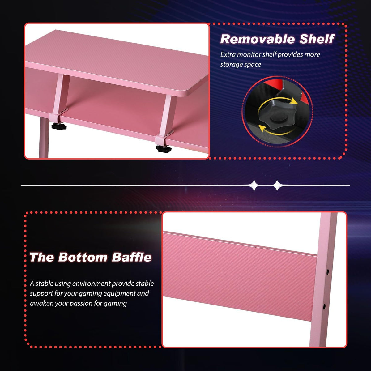 Pink 50.4 Inch L Shaped Corner Computer Desk with Monitor Stand J128