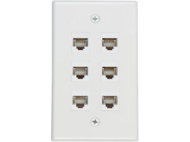 6 Port Cat6 Wall Plate, Female-Female, Pack of 10, White L1013