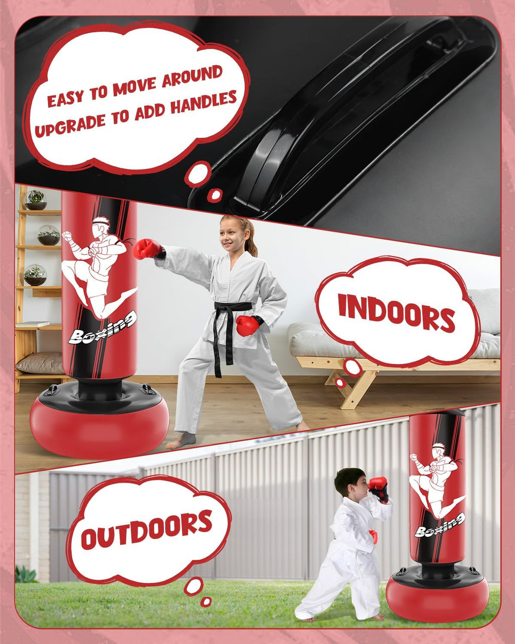 66 Inch Inflatable Punching Bag with Boxing Gloves (Red) M5892