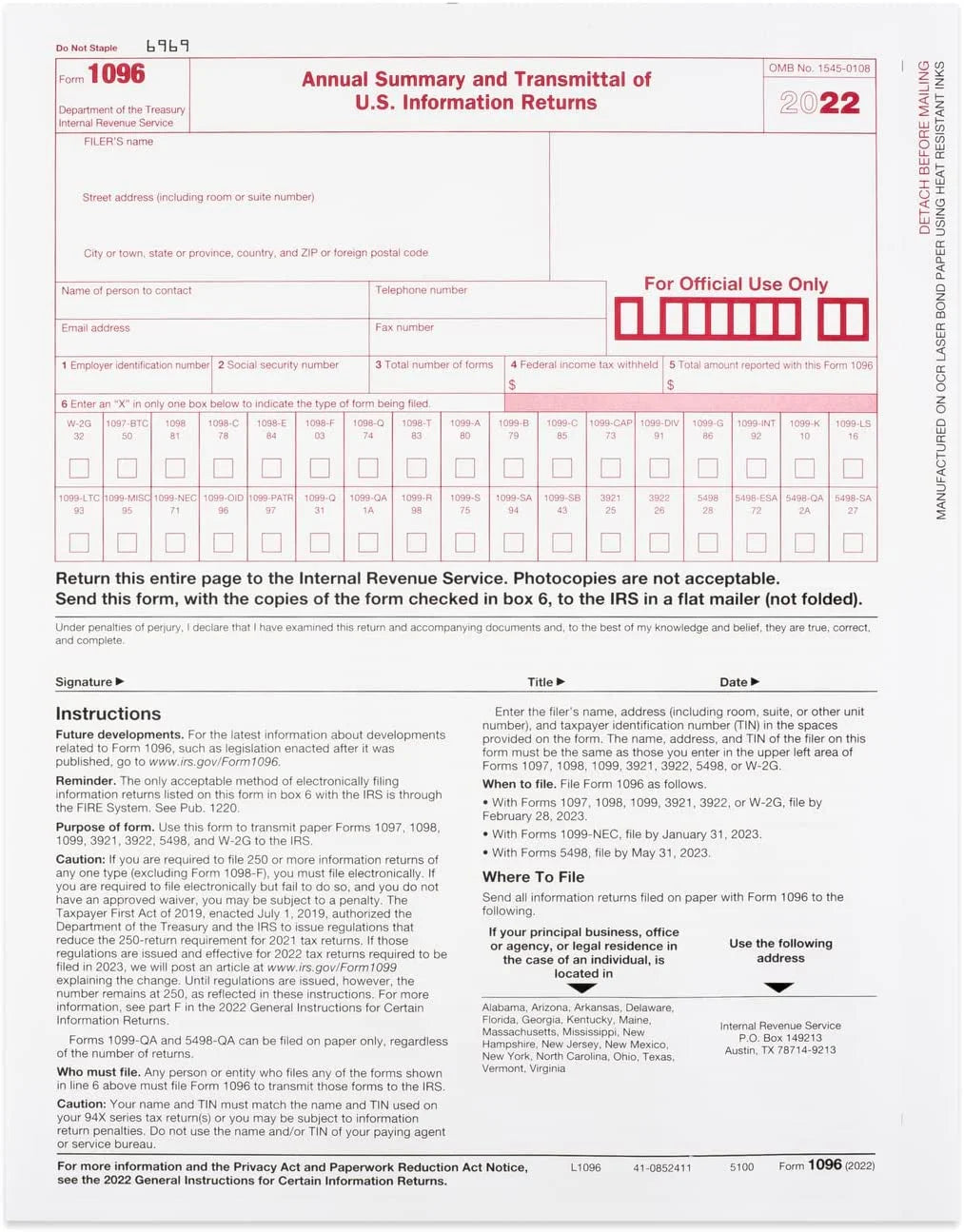 1099 Misc Forms 2022, 4 Part Laser Tax Forms, 25-Pack Q709758