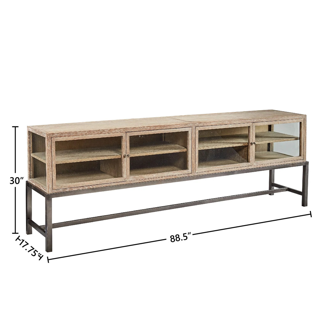 88-inch Glass Oak Display Console with Metal Base H535776