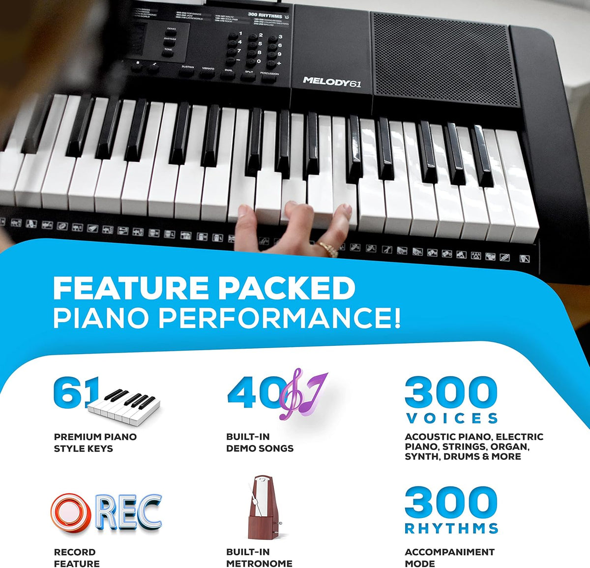 61 Key Keyboard Piano with 300 Sounds, Speakers, Digital Piano Stand, Bench, Headphones, Microphone X98084