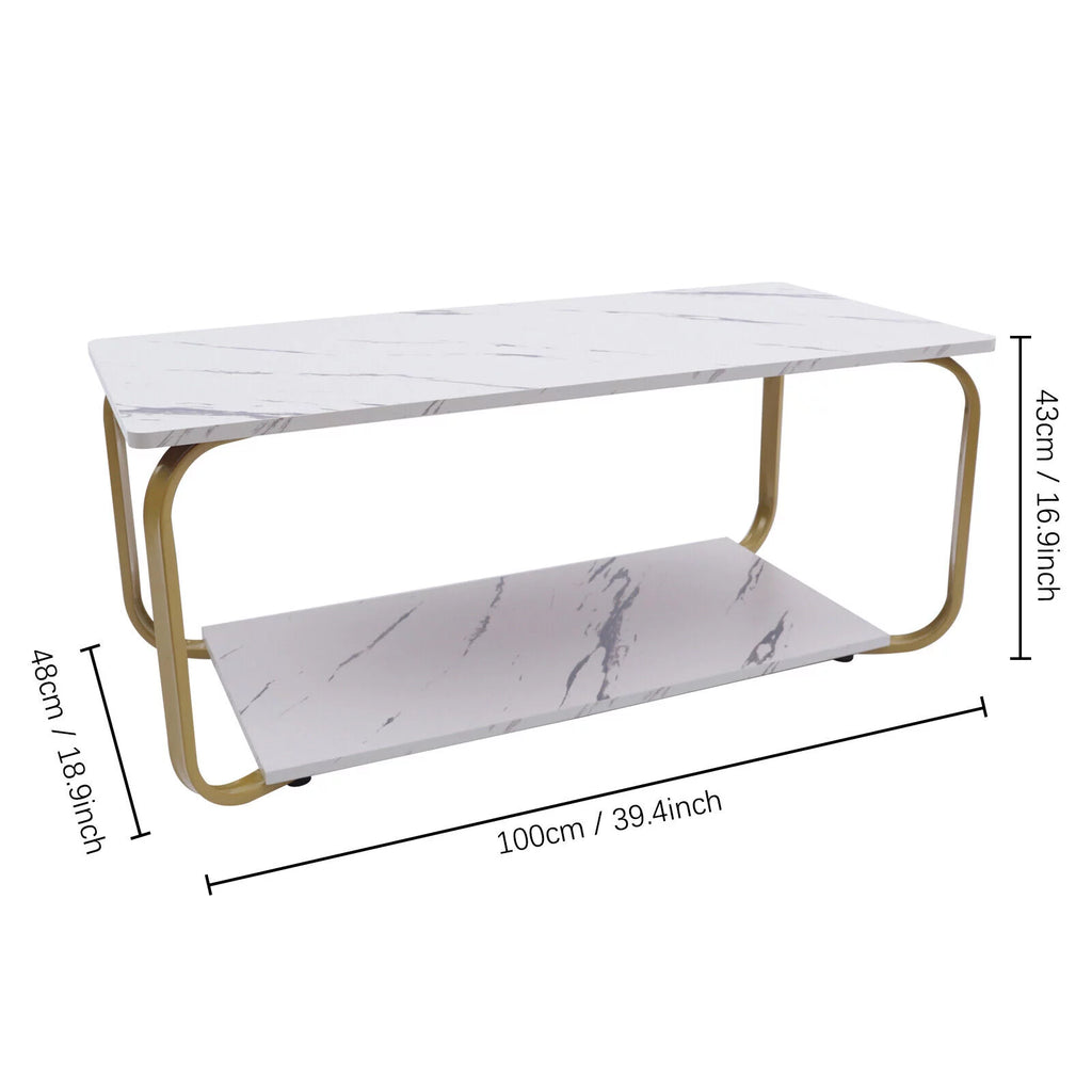 2-Tier Marble Coffee Table with Storage X86755