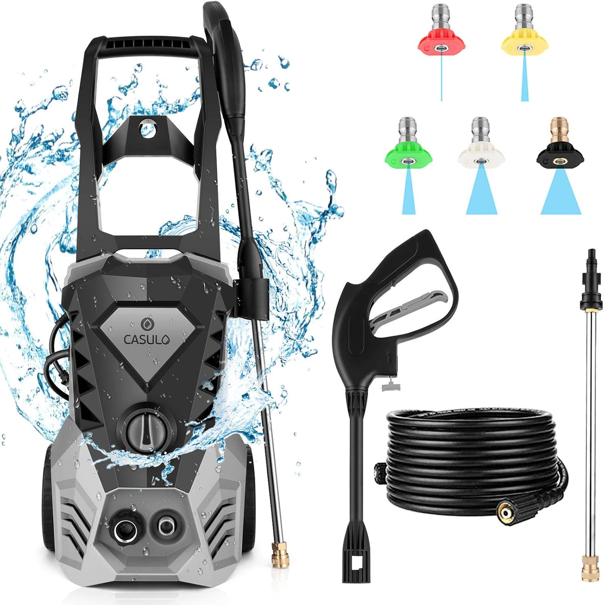 1800W Electric Pressure Washer with 5 Nozzles and Hose Reel G741493