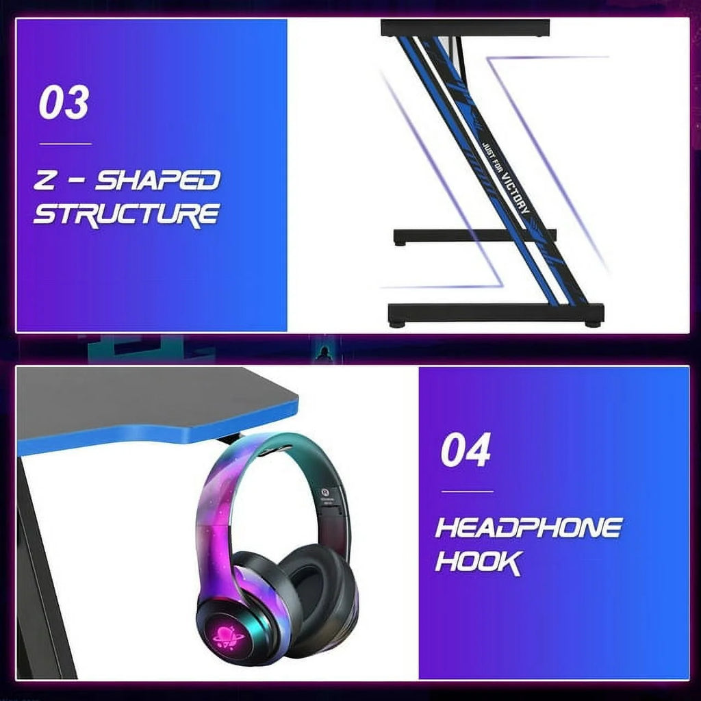 48 Inch Z-shape Gaming Desk with Headphone Hook B8940