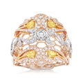 18kt 2-Tone Gold White and Yellow Diamond Honeycomb Ring I504