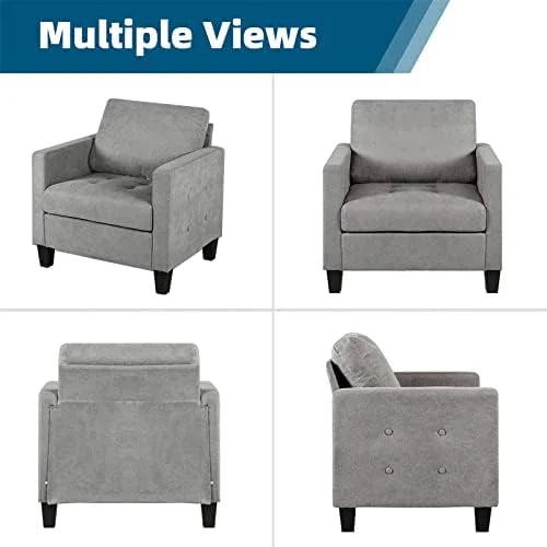 Mid-Century Modern Accent Chairs Set of 2 Upholstered Tufted Armchair Dark Grey F467