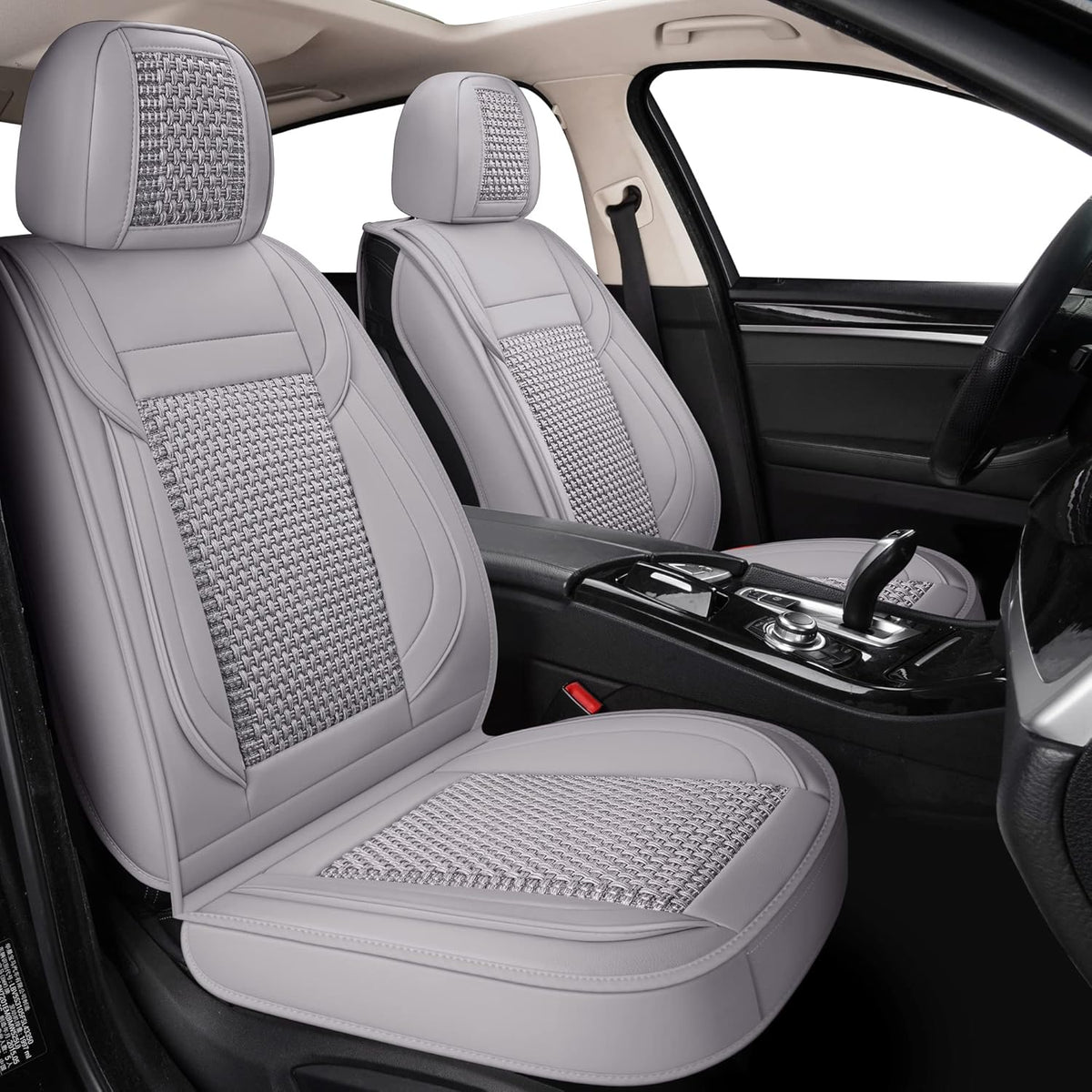 Ice Gray Faux Leather Universal Anti-Slip Car Seat Covers (2 PCS Front Seat) B755598
