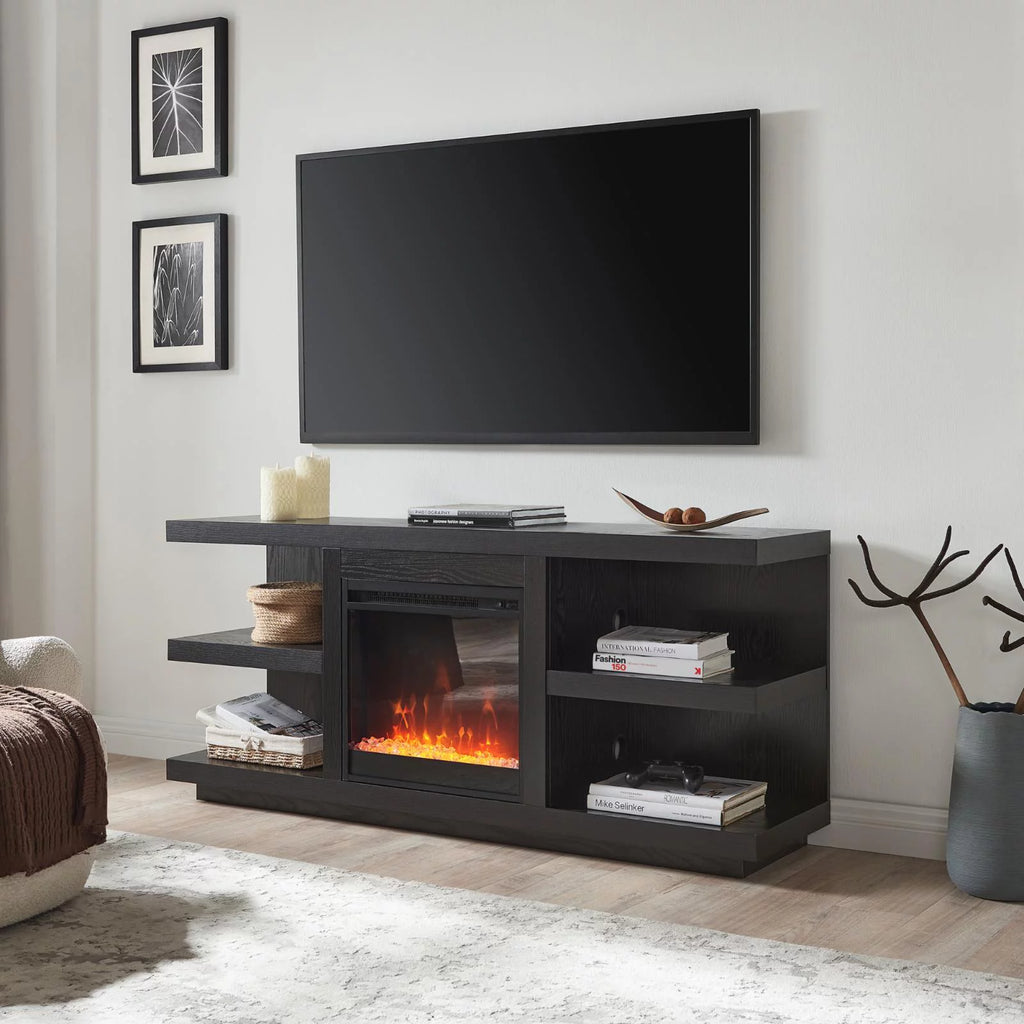 Charcoal Gray Rectangular TV Stand with Crystal Fireplace X598977