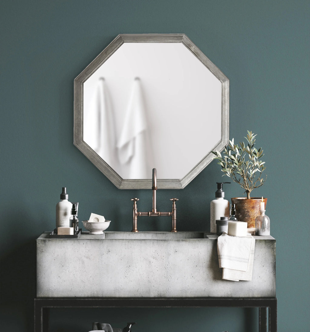 Vintage Galvanized Metal Octagon Wall Mirror, 26 x 26, Silver S675