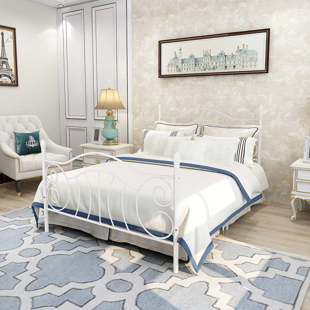White Full Metal Platform Bed Frame S4036