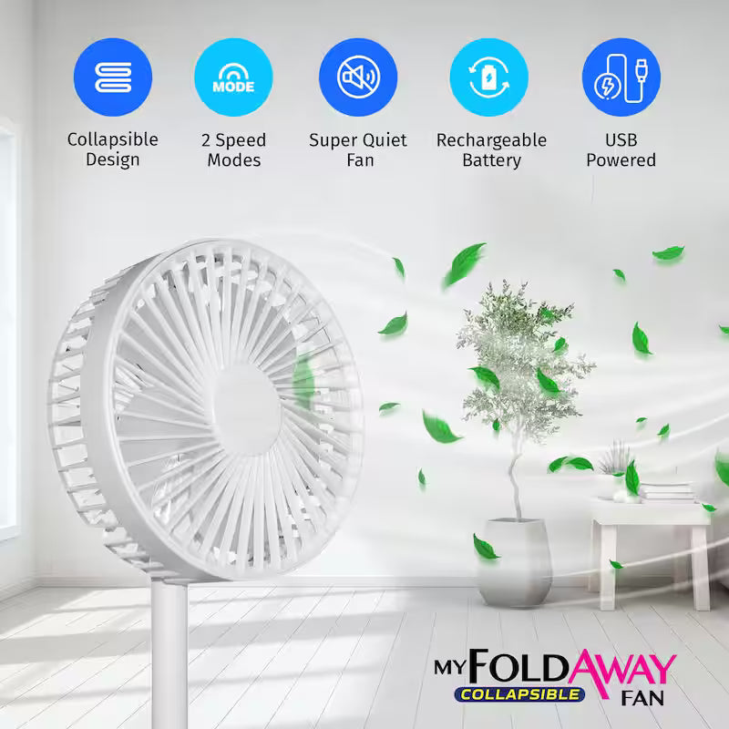 2-in-1 Adjustable Height Foldable Portable Rechargeable Floor and Table Fan E86590