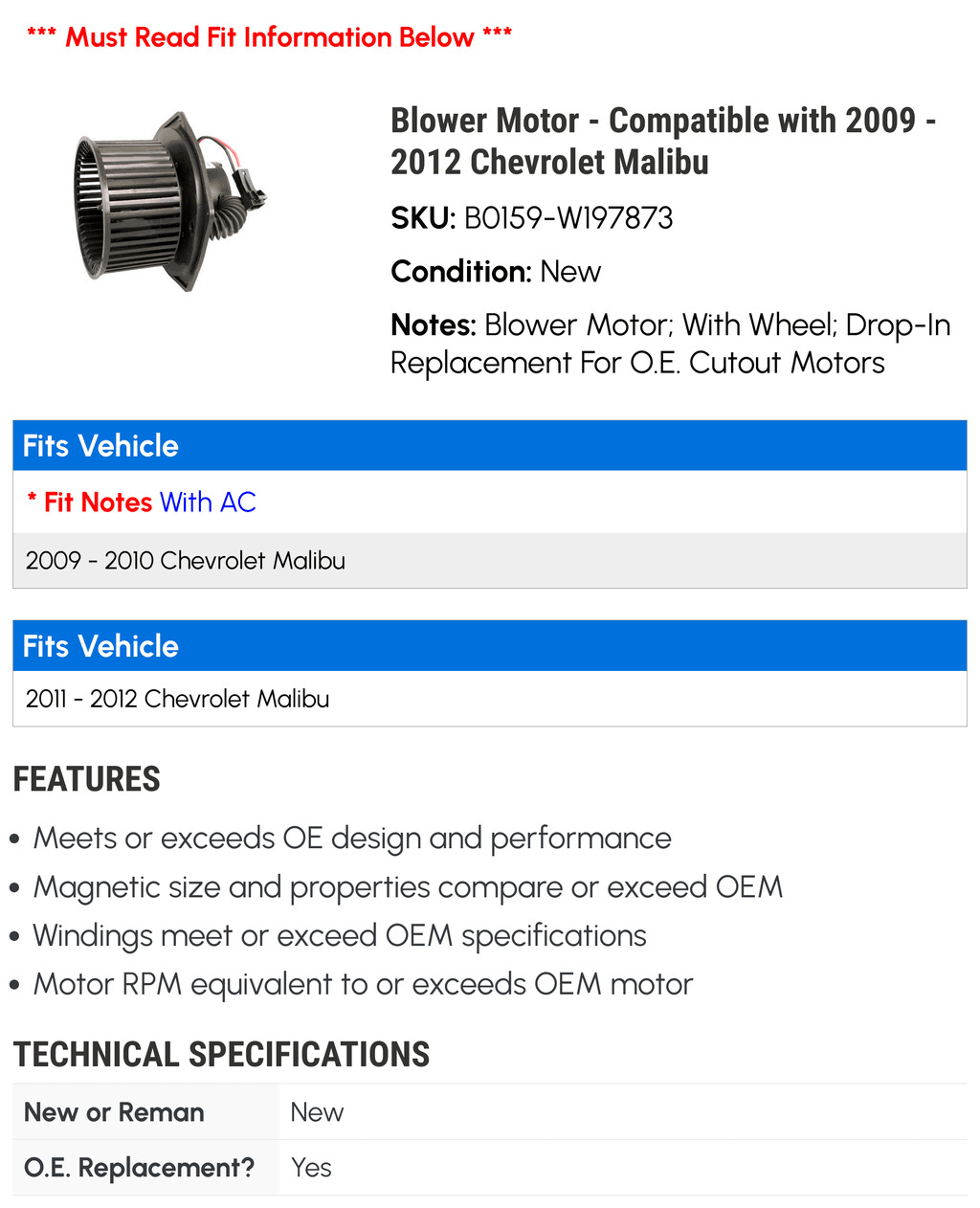 Blower Motor V2986