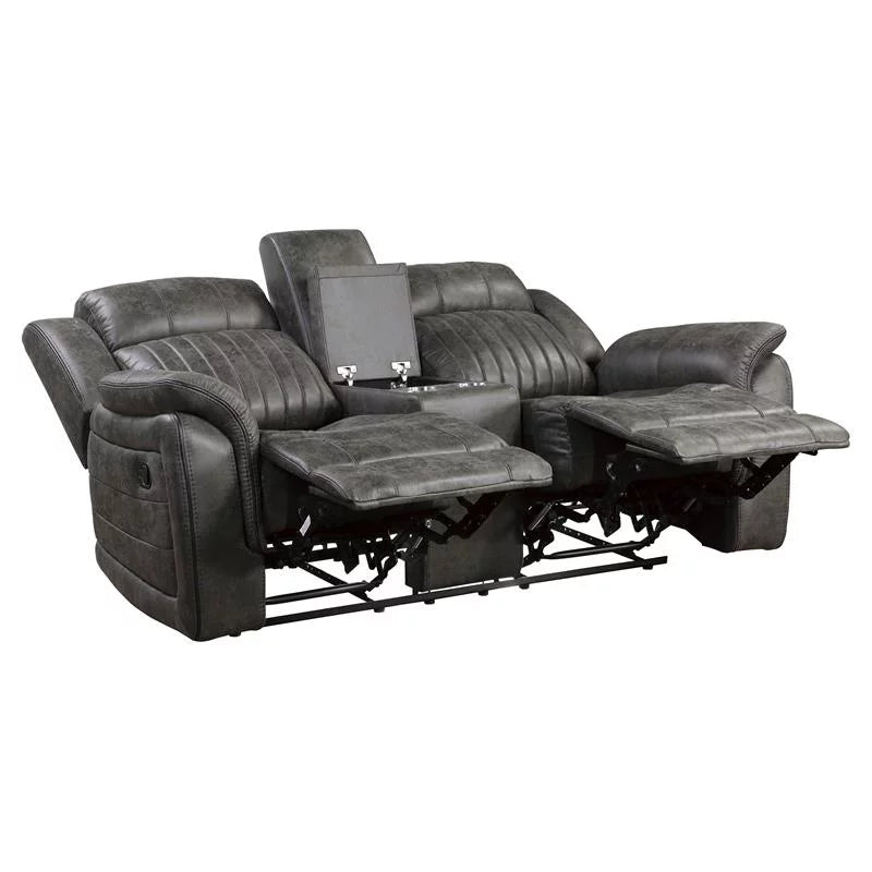 Gray Microfiber Double Reclining Loveseat U33858