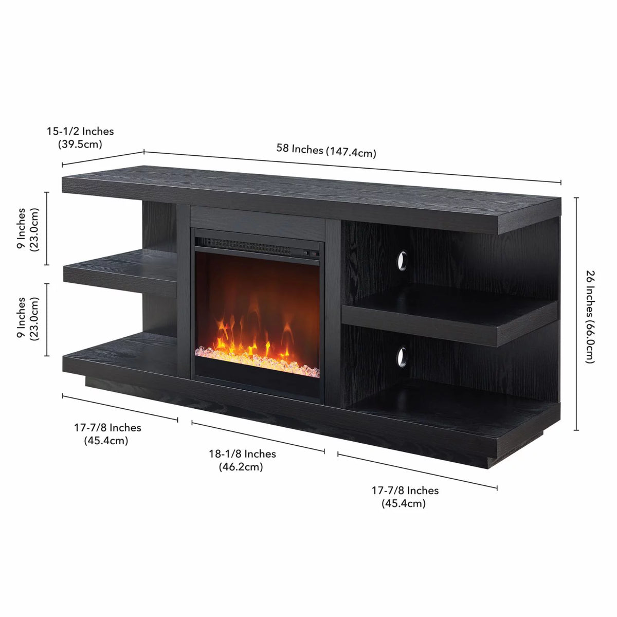 Charcoal Gray Rectangular TV Stand with Crystal Fireplace X598977