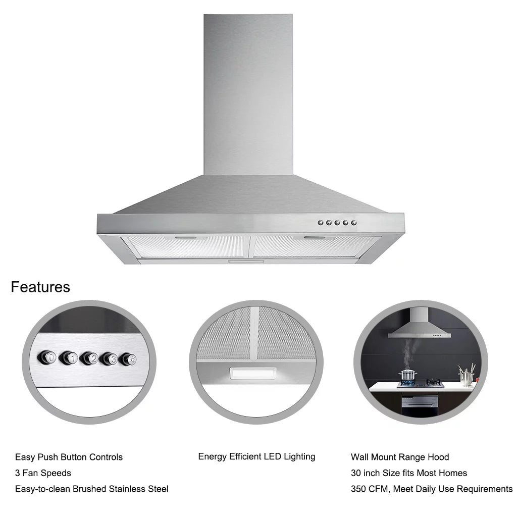 30 inch Stainless Steel Wall Mount Range Hood N925