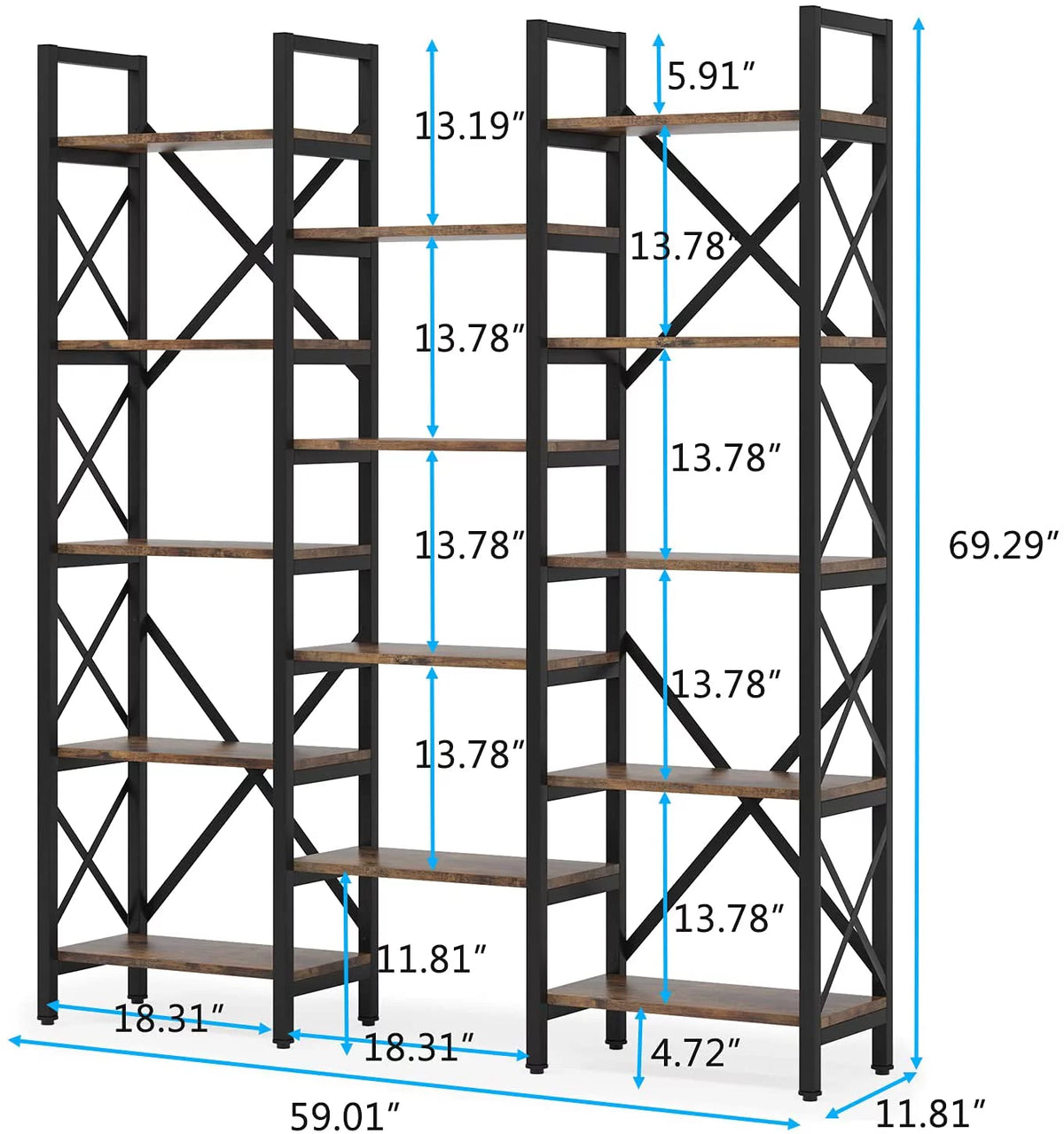 5-Shelf Wood and Metal Bookcase U392
