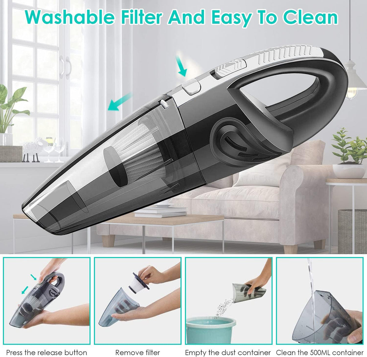 Portable Handheld Vacuum Cleaner Cordless Rechargeable Mini Car Vacuum Wet Dry Pack of 2 A189818