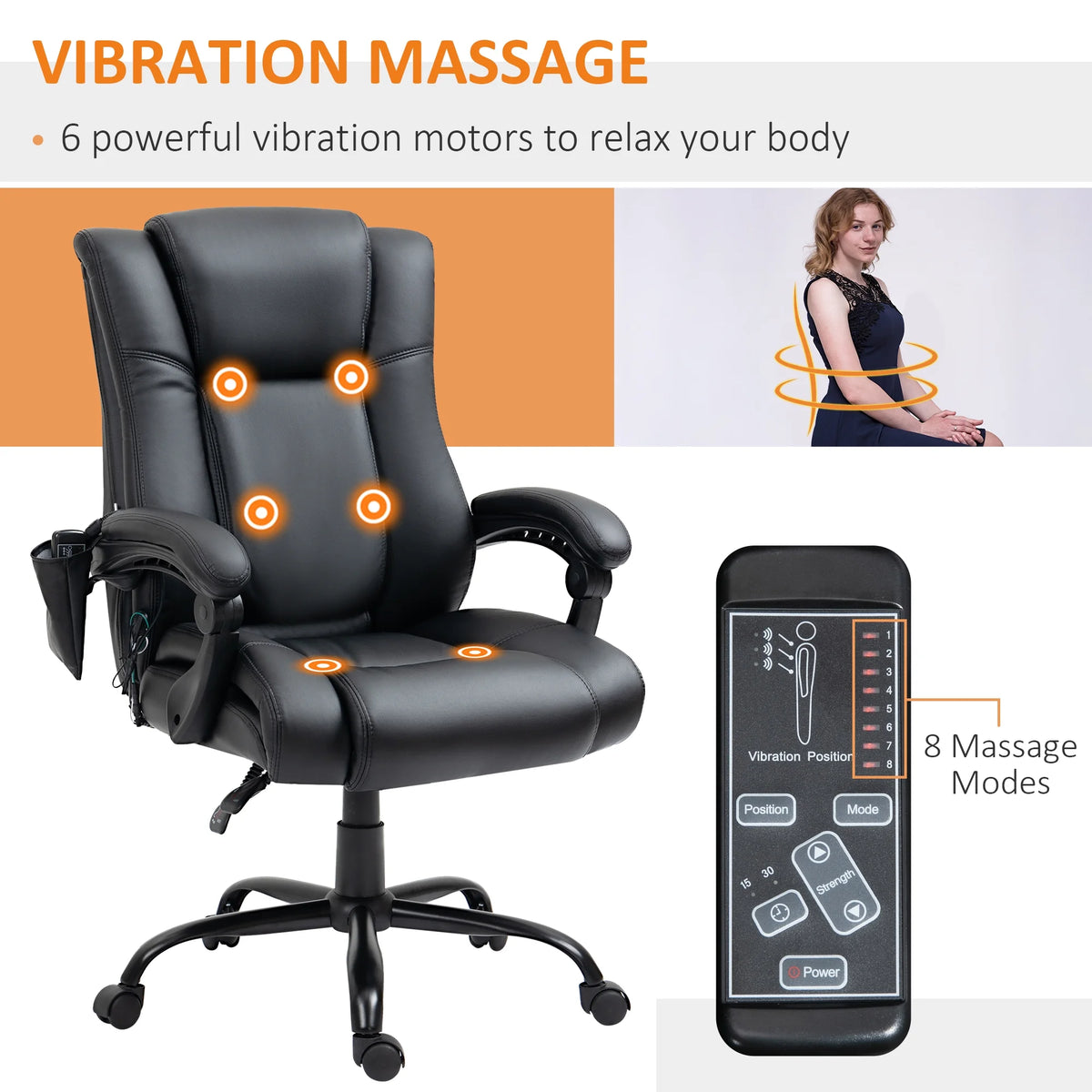 Black PU Leather Executive Office Chair with Vibration Massage B7979