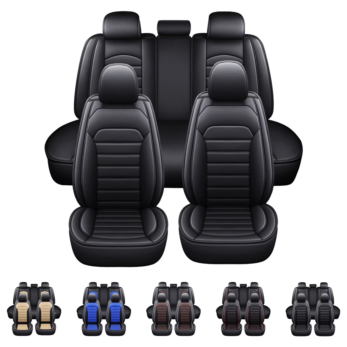 Black Waterproof Pu Leather Full Set Car Seat Covers X900
