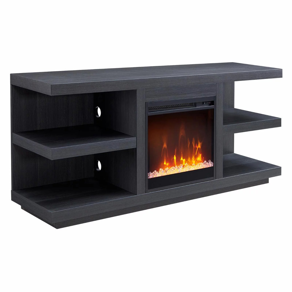 Charcoal Gray Rectangular TV Stand with Crystal Fireplace X598977