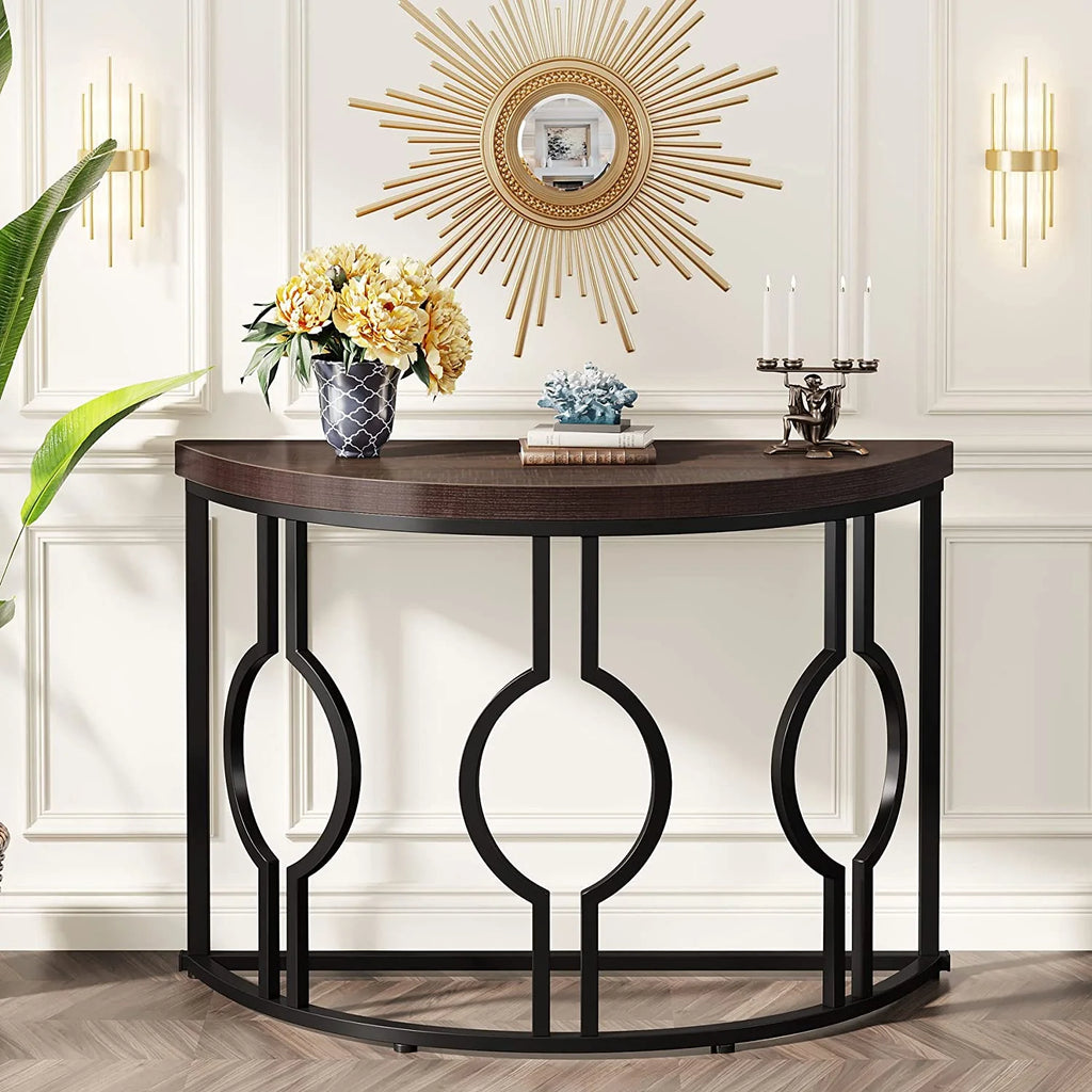 Half Moon Console Table with Geometric Base Q40105
