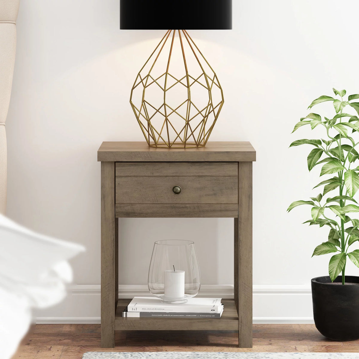 Knotty Gray Oak Wood Accent Table V879158