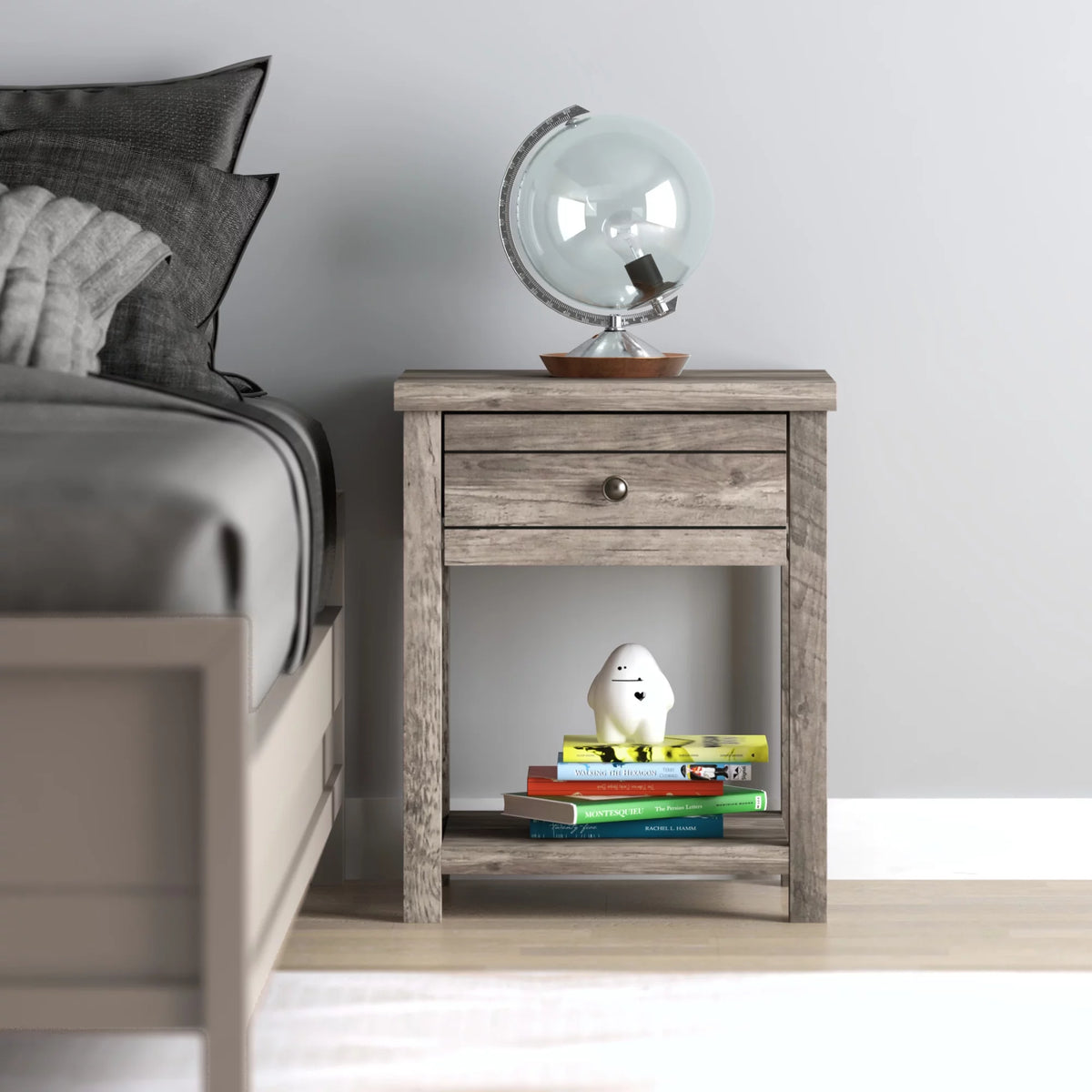 Knotty Gray Oak Wood Accent Table V879158