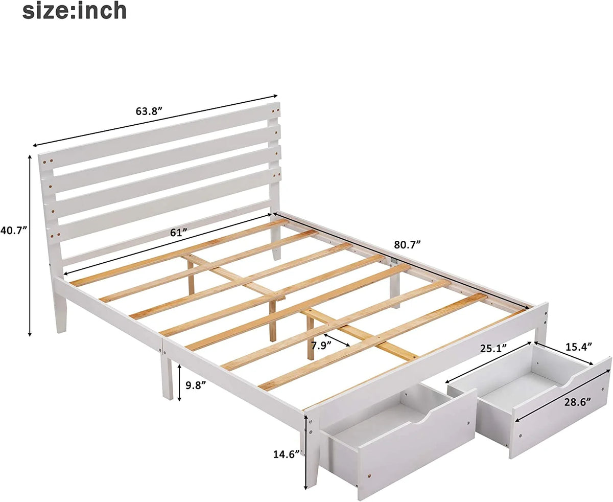 White Twin Wood Platform Bed with Storage Drawer L875591