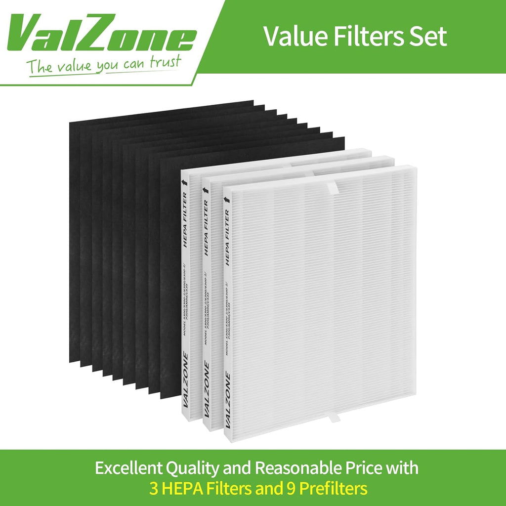 3 Pack True HEPA Replacement Filter with 9 Extra Carbon Pre-Filters N436