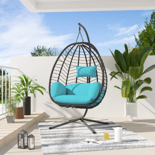 Egg Swing Chair with Stand 350lbs Capacity Blue Cushions K317