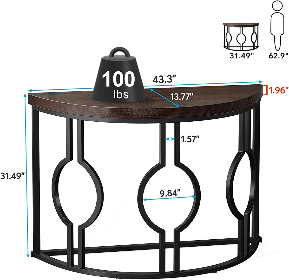 Half Moon Console Table with Geometric Base Q40105