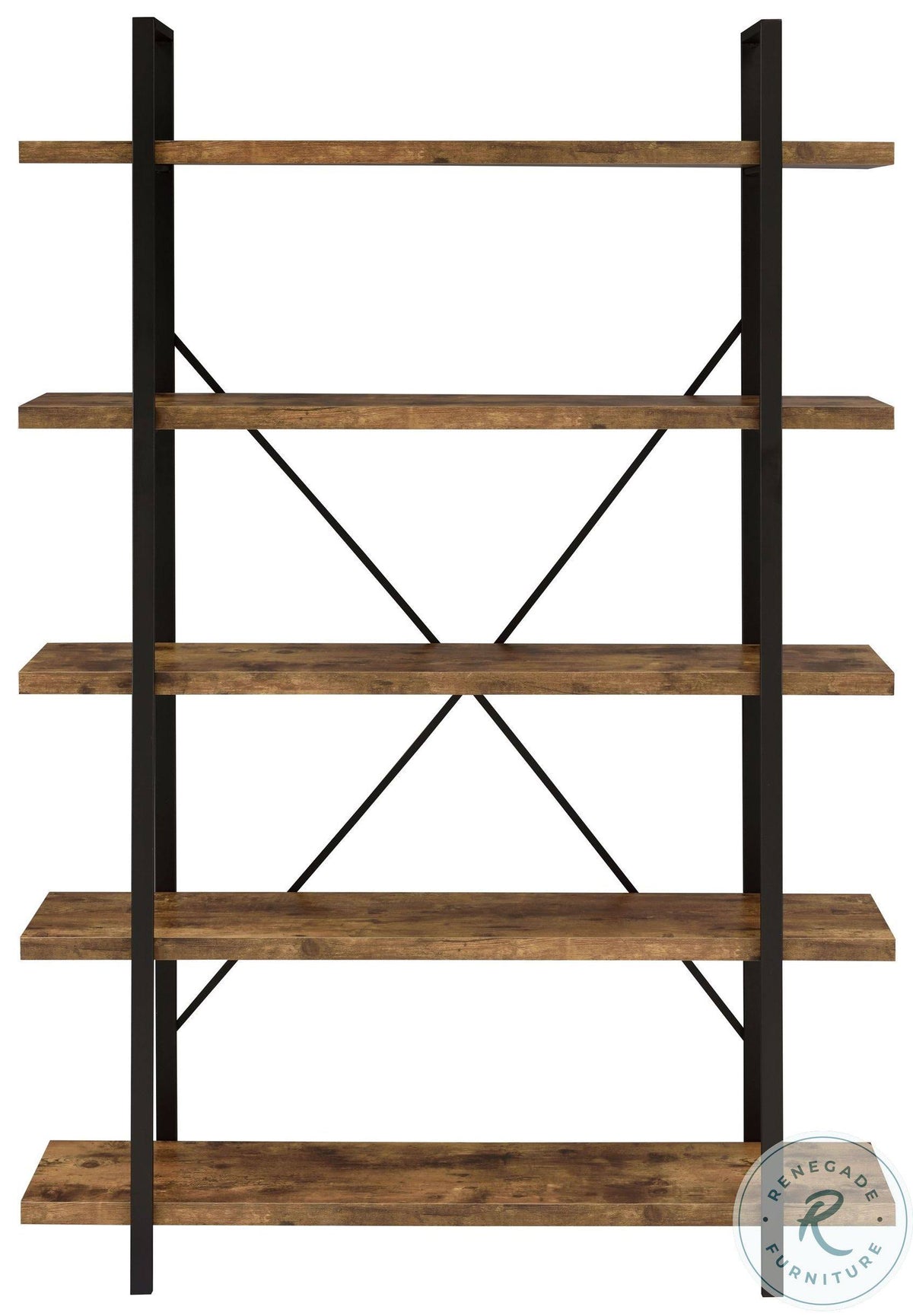 Antique Nutmeg and Black 5-Shelf Bookcase N4984
