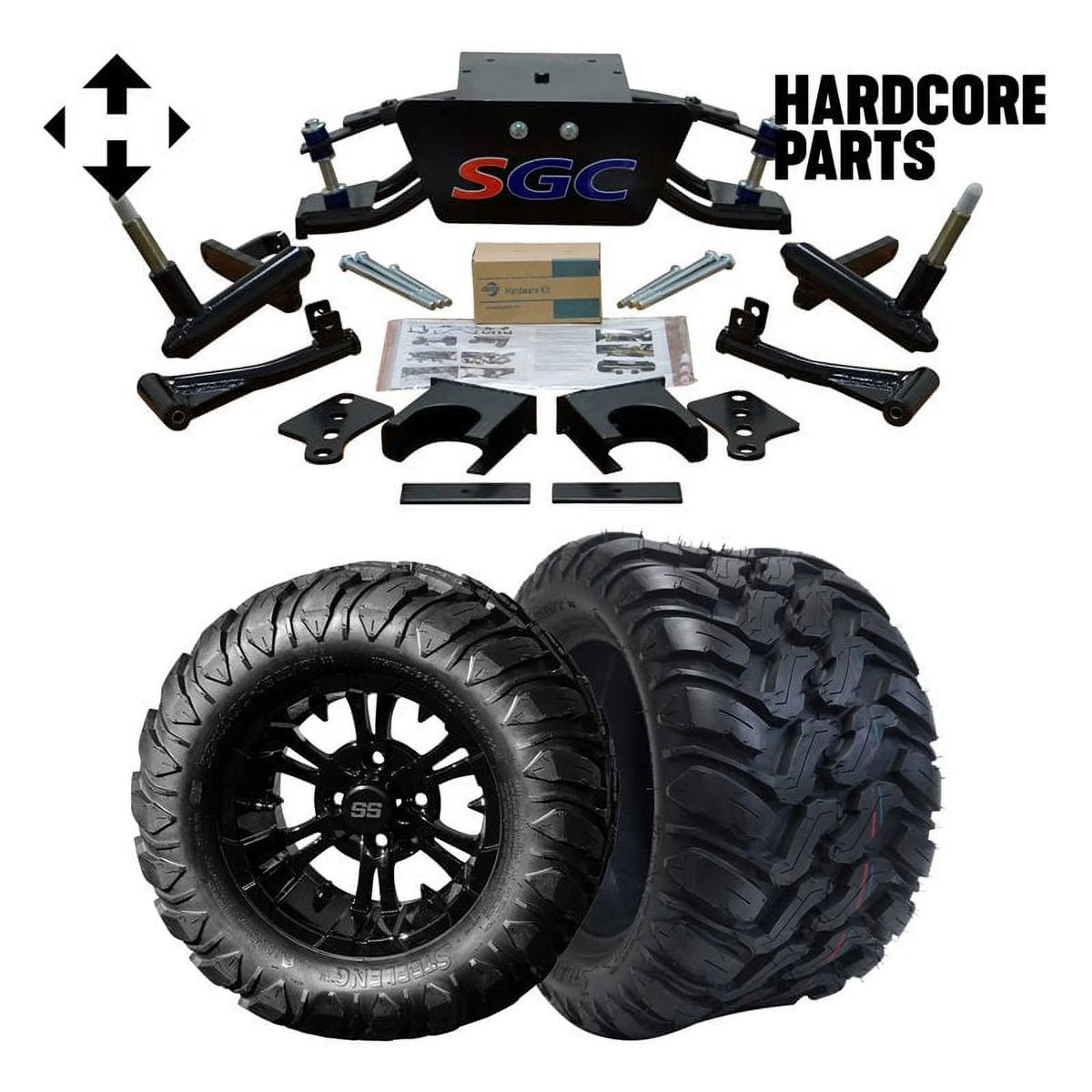 6” Heavy Duty Double A-Arm Suspension Lift Kit with 12" Black Wheels and 22"x11"-12" Mud-Terrain/All-Terrain Tires Q971
