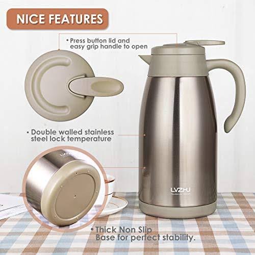 Stainless Steel Thermal Coffee Carafe 2 Liter Double Walled Insulated Vacuum Flask N67502