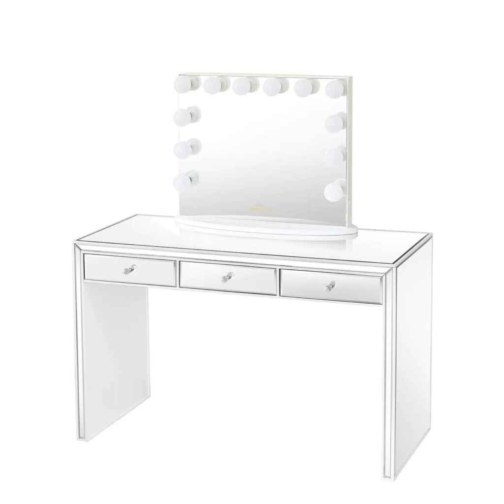 White Mirrored Vanity Table with 3 Pull Out Storage Drawers W71507