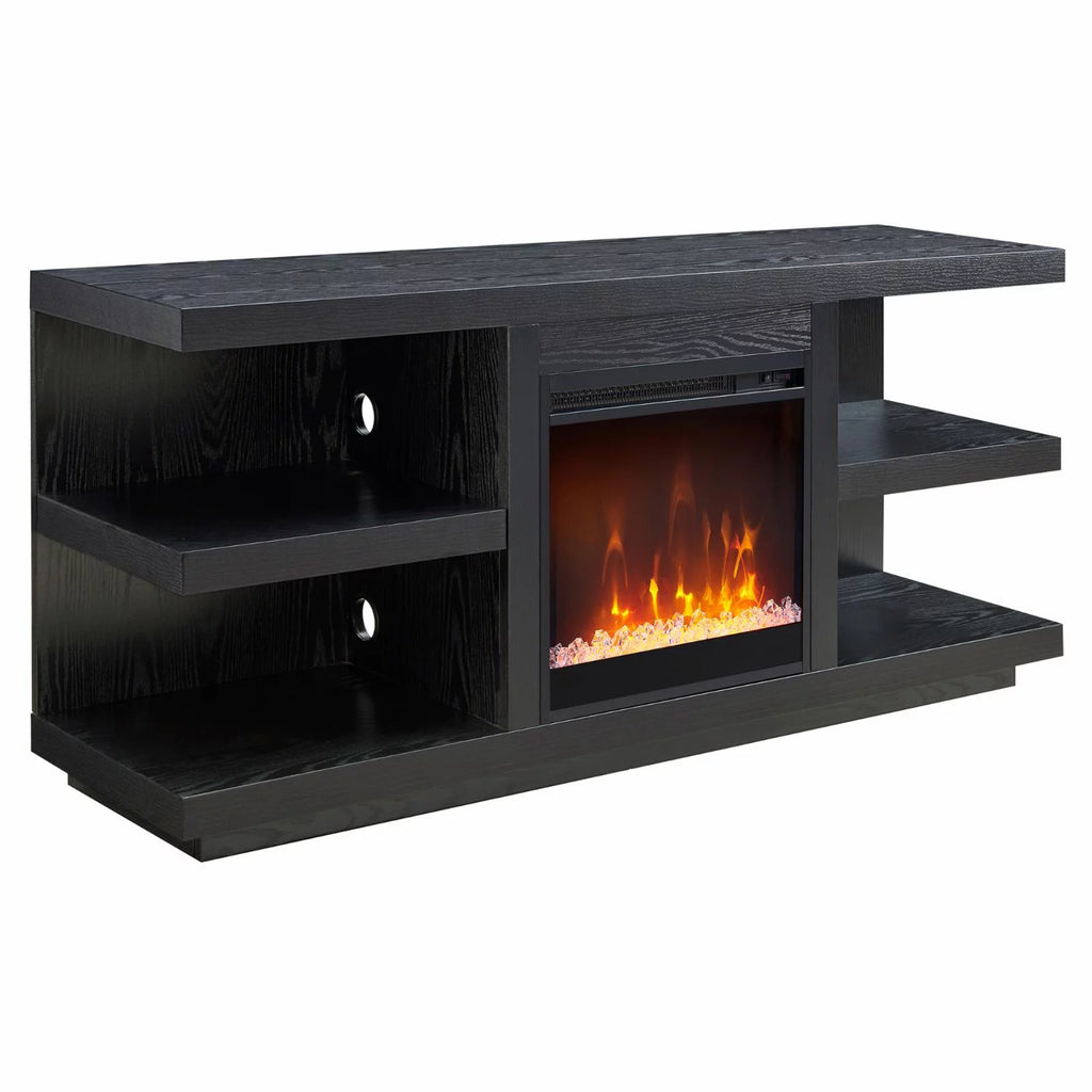 Charcoal Gray Rectangular TV Stand with Crystal Fireplace X598977