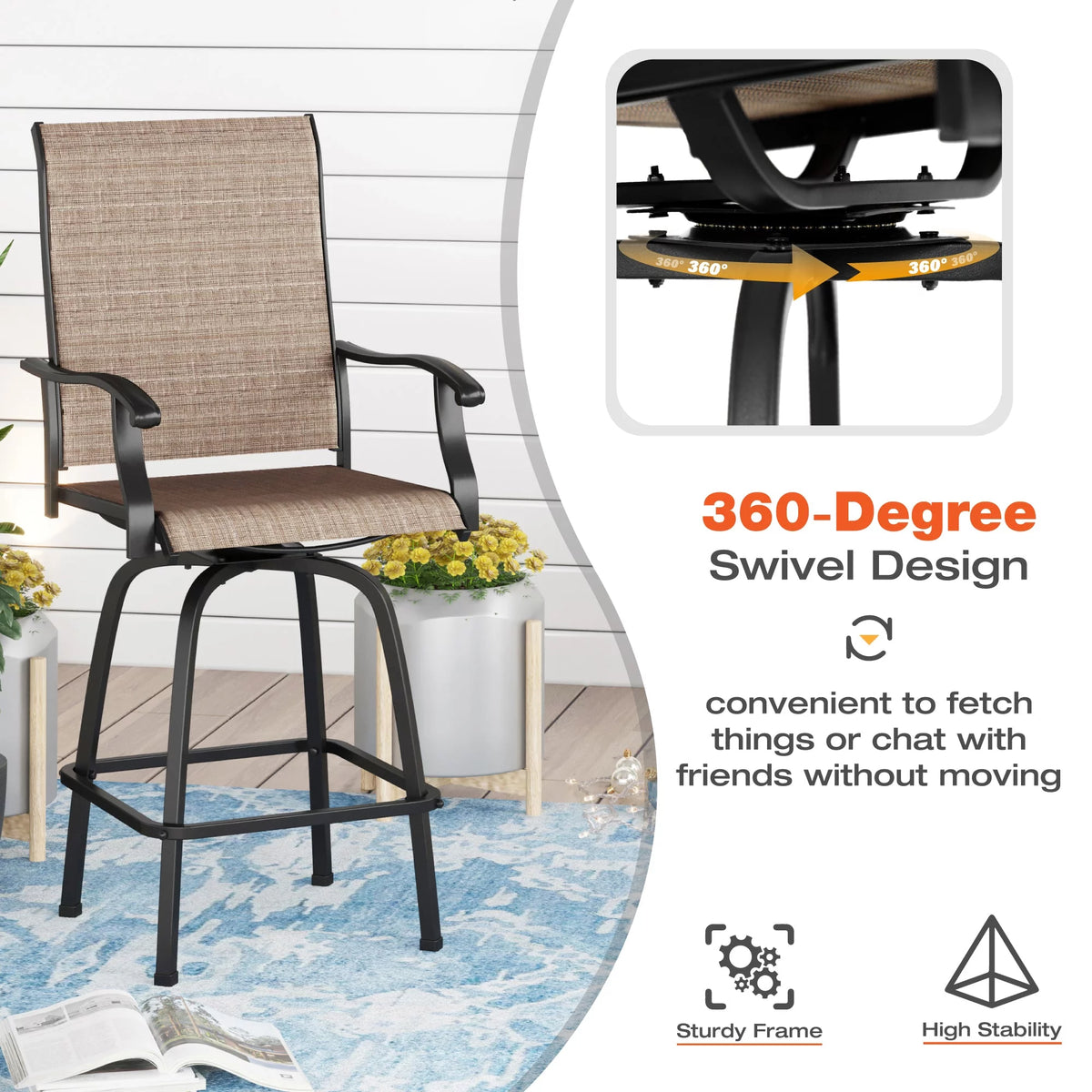 7 Piece Patio Bar Swivel Stool Furniture Set and Umbrella Hole Table O226