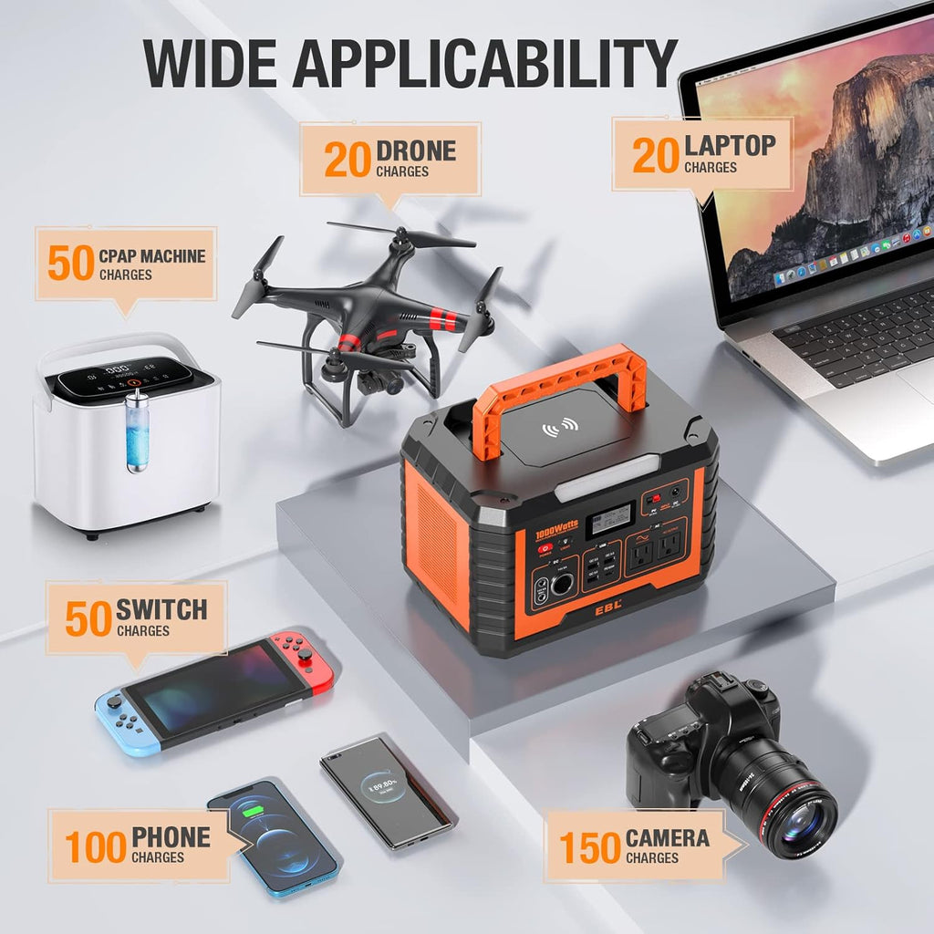 Portable Power Station 1000, 110V/1000W Solar Generator, 999Wh/270000mAh Lithium Battery L37262