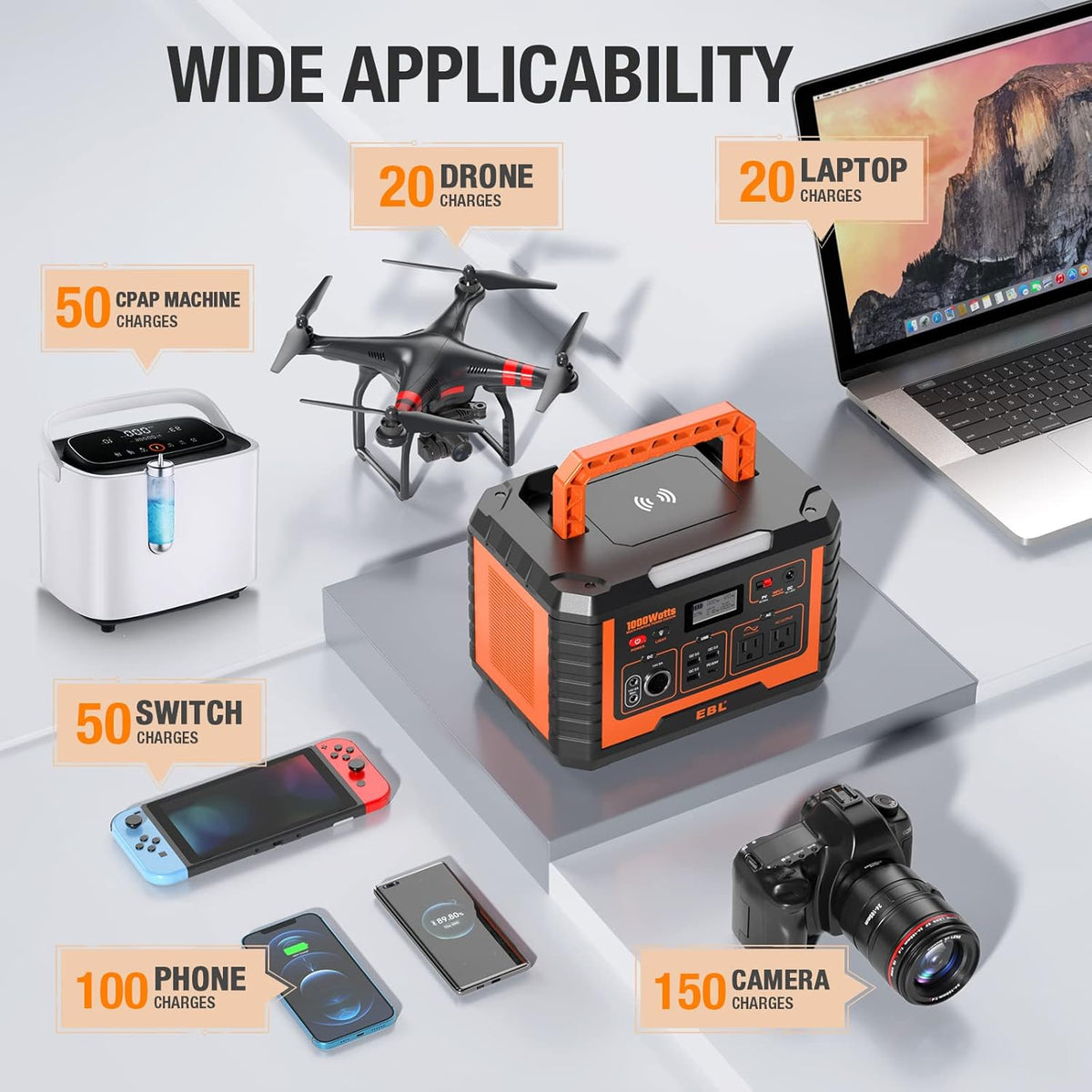 Portable Power Station 1000, 110V/1000W Solar Generator, 999Wh/270000mAh Lithium Battery L37262