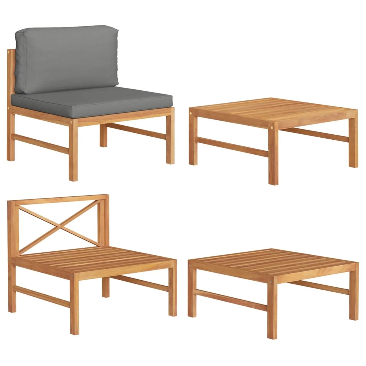 2 Piece Patio Set with Dark Gray Cushions Teak Wood U4072