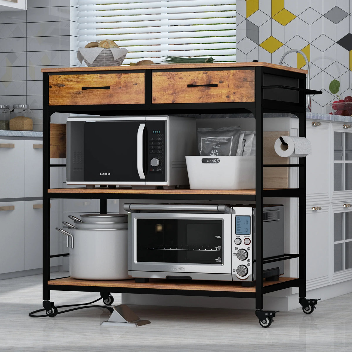 3 Tiers Rolling Storage Cart with Power Outlet P363030