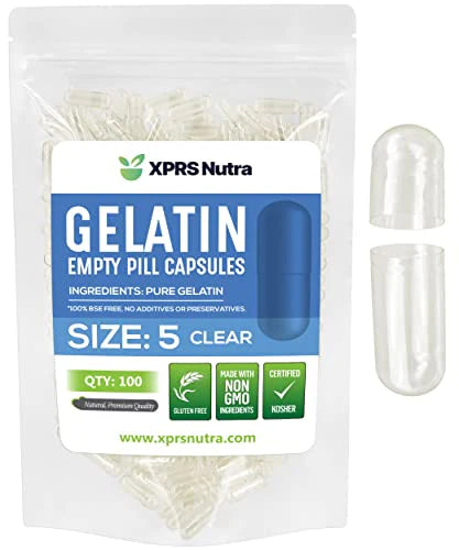 100 Count Clear Size 5 Empty Gelatin Capsules S2436