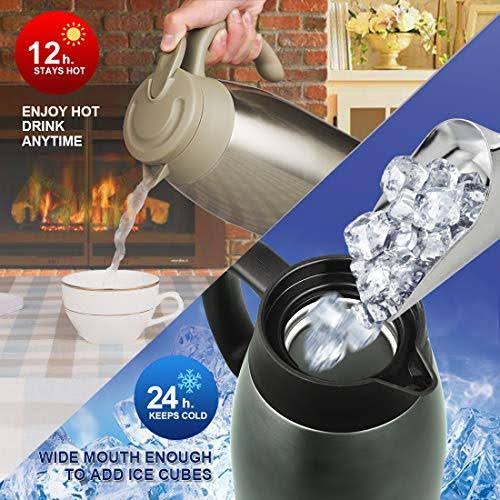 Stainless Steel Thermal Coffee Carafe 2 Liter Double Walled Insulated Vacuum Flask N67502